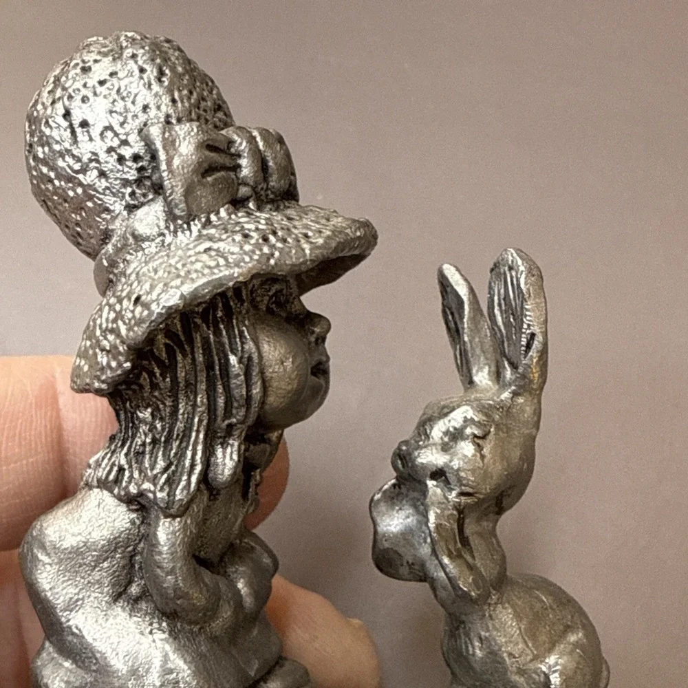 Michael Ricker Pewter Holly Hobbie Girls Rabbit  Miniature Figurine